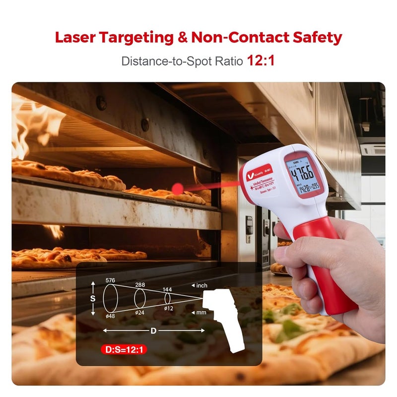 VCooklify Infrared Thermometer for Meat,Laser Temperature Gun,-58~1112°F,DS 12:1 Digital IR Temp Gun with Adjustable Emissivity&High/Low Alarm,LCD Display Thermal Gun for Food Oven Cooking HVAC - Image 5